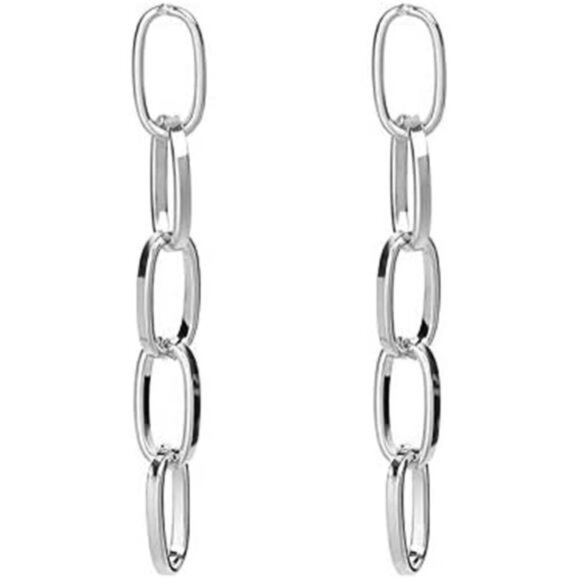 Classic Silver Paperclip Chain Jewelry Set–Necklace, Bracelet, and Drop Earrings - Picture 4 of 6